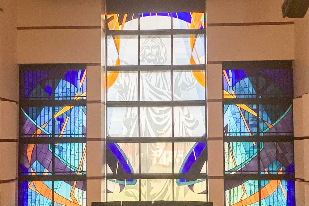 Picture of the stained glass in the Oklahoma Wesleyan University chapel