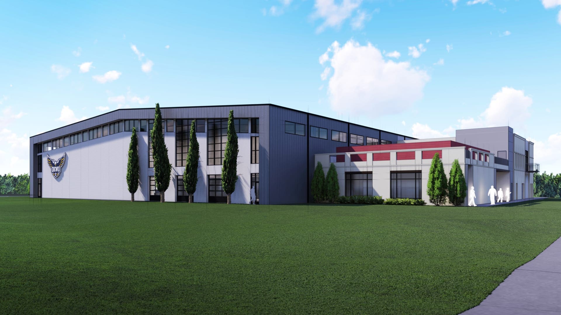 Rendering of field house exterior northeast view