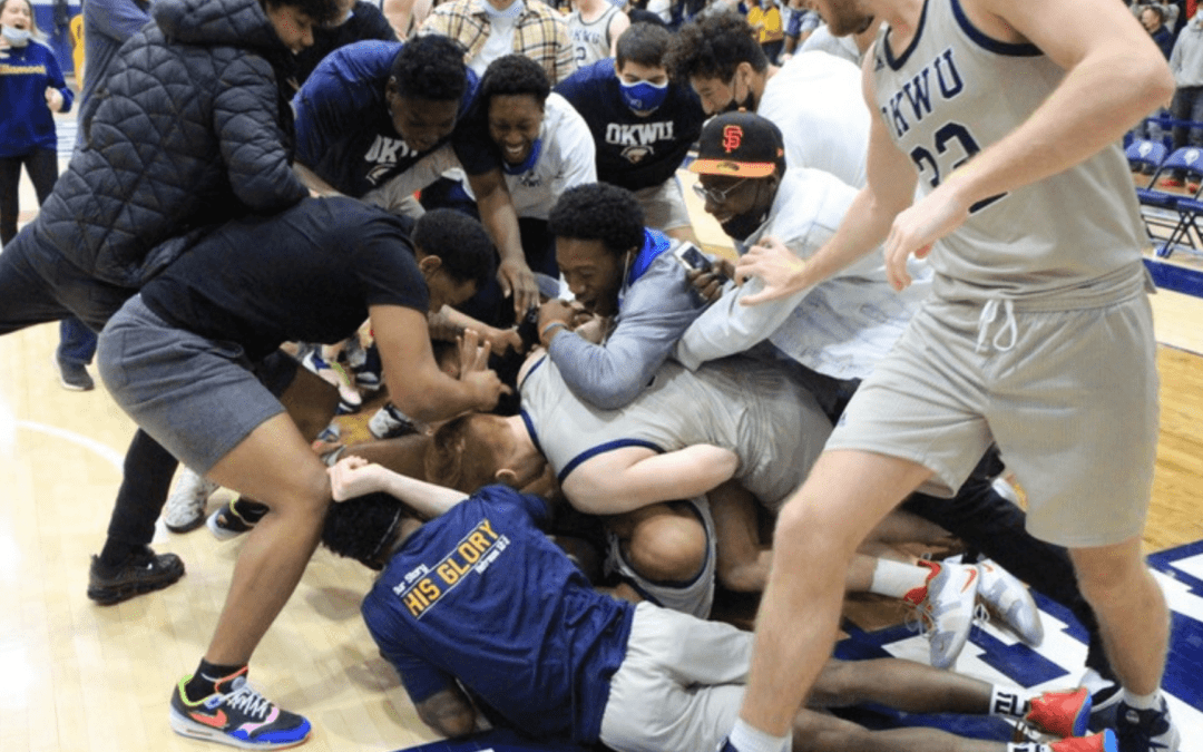 Basketball players celebrating