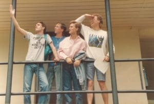 Students outside dorm