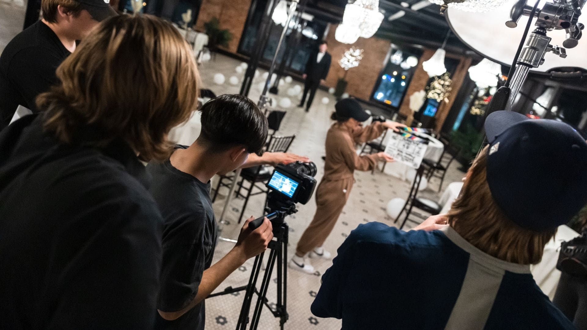 students on film set