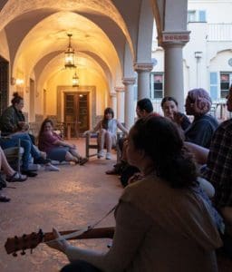 Worship session in the La Quinta mansion garden