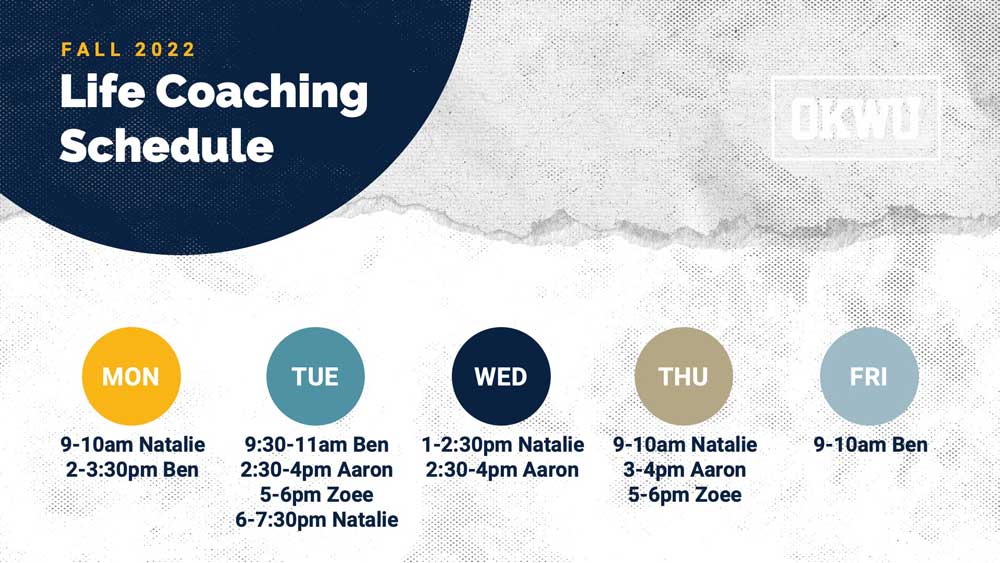 Graphic of life coaching schedule.