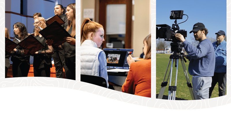 OKWU musicians, designers, or film makers practicing their craft
